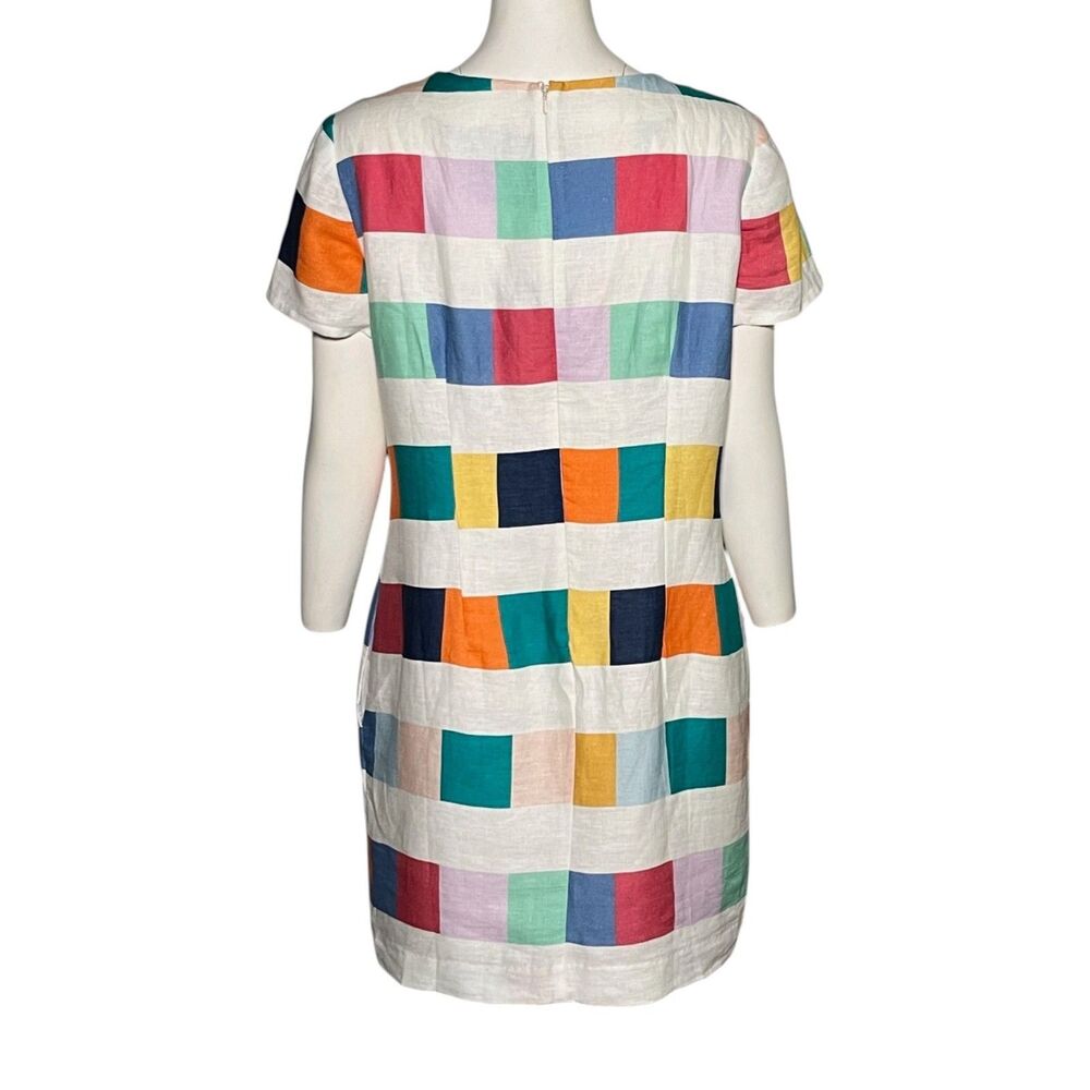 Corey Lynn Calter Clare Linen Shift Dress Pockets Multicolor Block Size L USA - Picture 3 of 9